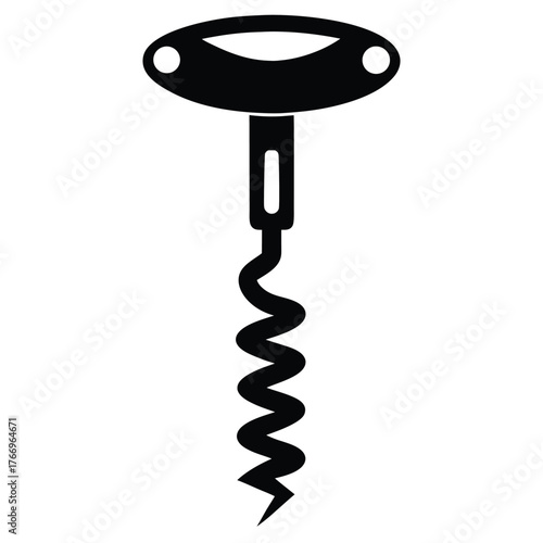 Black corkscrew stands out against a white backdrop with smooth curves and sharp point