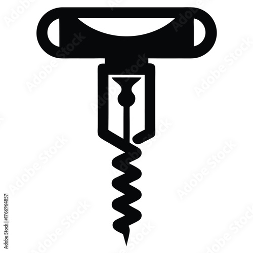 Simple black icon of a corkscrew showcases its elegant coiled shape and minimalist design
