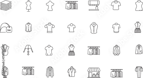 Clothing and Fashion Line Art Icon Set for Retail Design Projects and Apparel Industry Illustrations