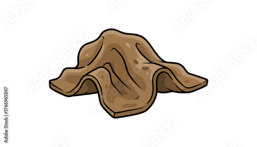 A single, stylized brown rag, isolated on a clean white background, depicted with soft curves and shading, suggesting its use for cleaning or as a general household item. This graphic vector