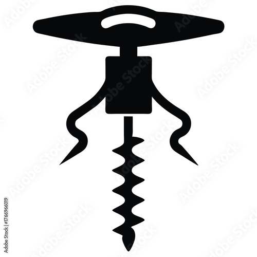Isolated black winged corkscrew showcases a helix worm and lever on a white backdrop
