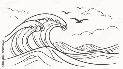 Minimalist Line-Art Wave Pattern in Charcoal on Off-White — Seamless Stationery 