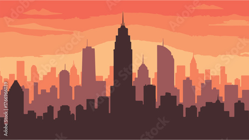 city skyline at sunset