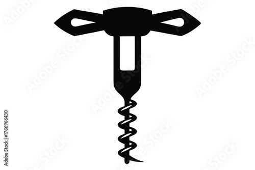 Simple silhouette shows a traditional corkscrew wine opener in full black form
