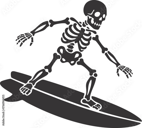 skeleton surfing wave ocean summertime vector illustration