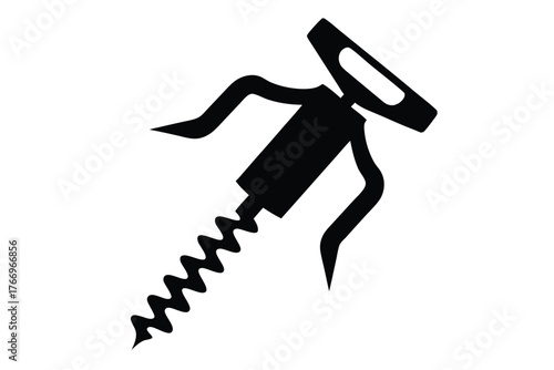 A stylized black silhouette showcases a classic wing corkscrew opener for your wine needs