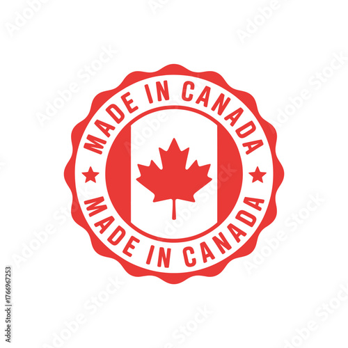 Official made in canada emblem with canadian maple leaf flag
