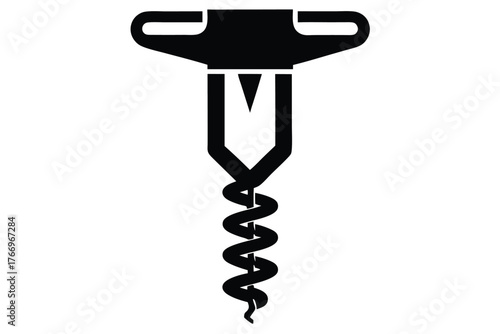 Simple black corkscrew silhouette displays its spiral form against a plain, bright white background