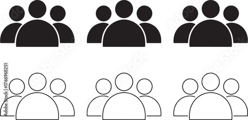 Groups of People Icons Representing Teamwork and Collaboration in Black and White Vector Illustration for Business