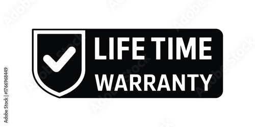 Lifetime warranty badge with check mark and shield