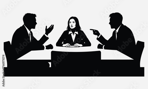 Disagreement between three business people at a table during a meeting