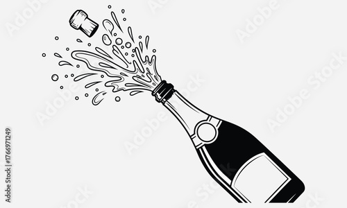 Explosion of bubbly liquid from a champagne bottle, celebrating success and special occasions with effervescence