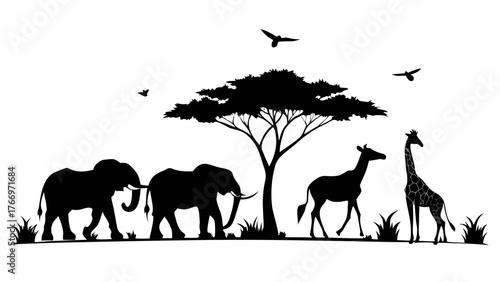 Collection of diverse african wildlife silhouettes in a vector design format