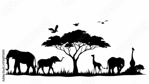 Diverse african wildlife silhouettes collection for graphic design projects