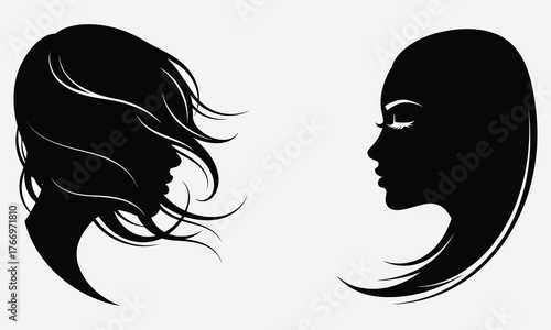 Silhouette Portraits of Elegant Women Depicting Hair Styles and Beauty in Profile