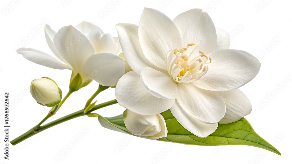 Obraz premium White jasmine flower for nature cut out isolated on white background PNG. AI GENERATED.