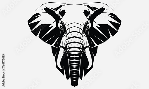 Majestic Elephant Head Illustration with Intricate Tusks and Ears, a Powerful Symbol of Wisdom and Strength