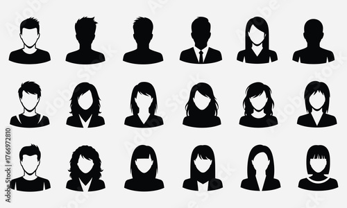 Collection of Diverse Silhouette Avatars Representing Men and Women in Professional and Casual Settings