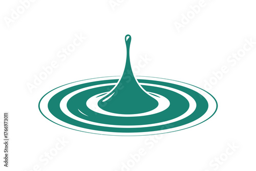 Illustration of a green water drop creating ripples on a white background