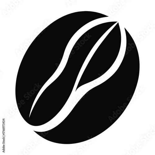 Silhouette of a single coffee bean with its characteristic split shows its simple form