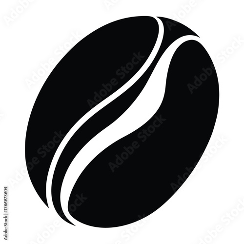 A single black coffee bean shows a simple, elegant shape against a white backdrop
