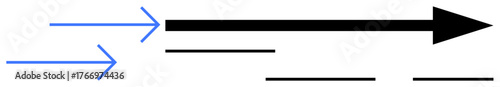 Blue thin arrows and thick black arrow emphasize movement and velocity. Ideal for momentum, progress, speed, direction, motion, comparison, strategy. Simple flat metaphor