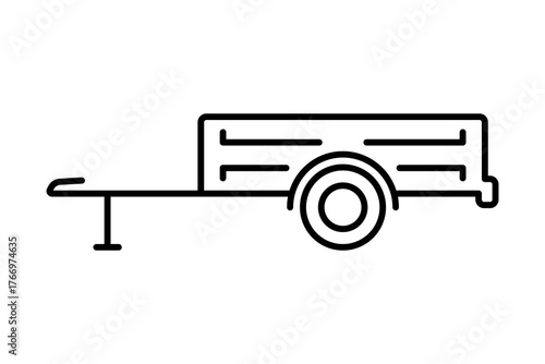 Small flatbed trailer icon. Black outline linear silhouette. Editable strokes. Side view. Vector simple flat graphic illustration. Isolated object on a white background.