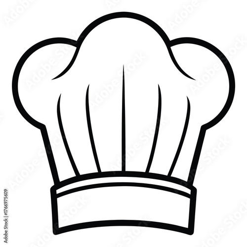 A bold outline of a puffy chef's hat sits prominently on a white backdrop
