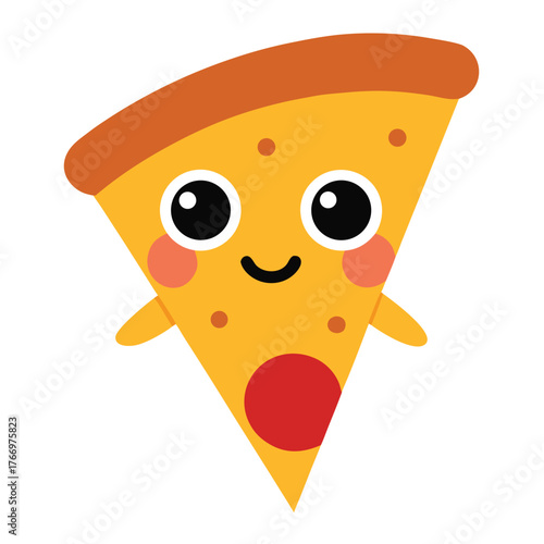 Cheerful pizza slice with rosy cheeks food cartoon