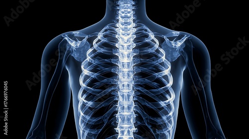 Wallpaper Mural Awesome photo of human body anatomy showing the spine, ribs, and shoulder bones on black background. Torontodigital.ca