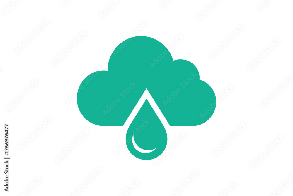 Obraz premium A stylized teal cloud with a teal raindrop hanging from the cloud base