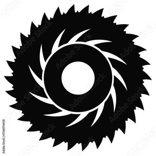 A bold jagged wheel with sharp circular edges radiates strength and precision beautifully