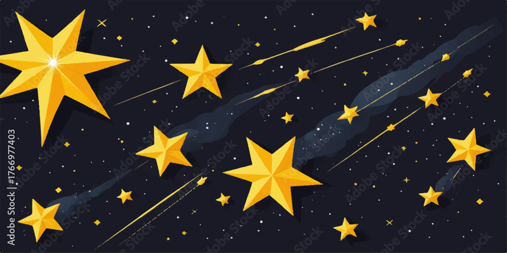 Naklejka premium Gold yellow stars pattern seamless vector illustration on a dark blue night sky background