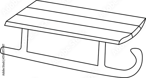 Line art of a wooden toboggan vector.