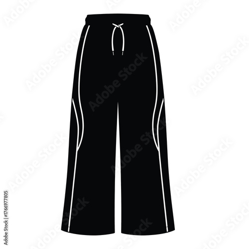 Vector Technical Flat of Wide-Leg Track Pants with Contrast Piping and Drawstring Waist