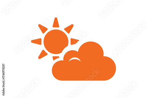 An orange sun with rays partially covered by an orange cloud icon art