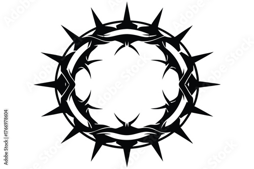 Black crown of thorns symbol conveys religious themes against an isolated white background