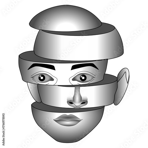 Abstract Geometric Metal Head Portrait-Sliced Head Collage for Modern Minimalist Design Projects