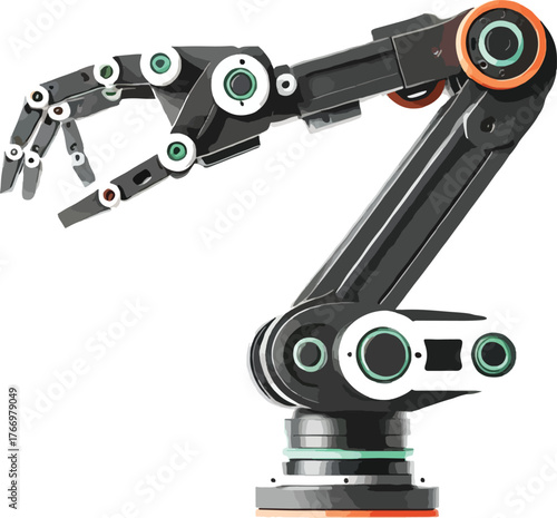 Robotic arm with articulated fingers and green accents