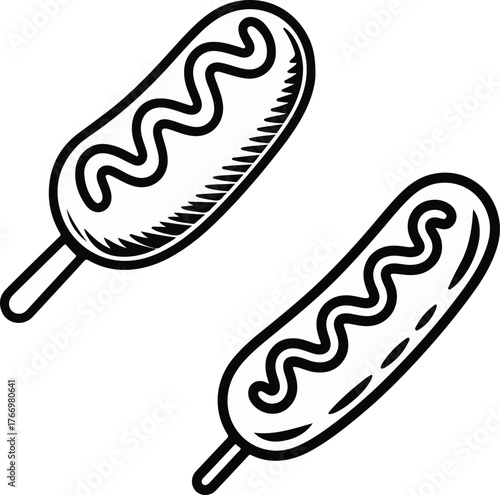 Black and white corn dog outline art illustration