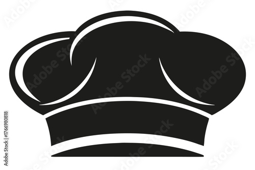 Bold, black and white chef's hat features a simple, yet elegant stylized design