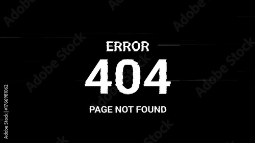 Error 404 vibrating text with glitch effect, with black background, 4k video resolution