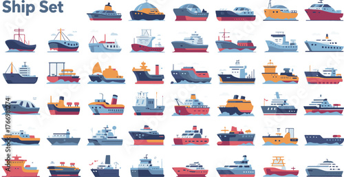 ship Colorful silhouette icon bundle set for marine and shipping design projects