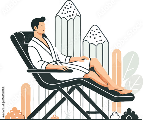 Man in white robe relaxing in lounge chair vector