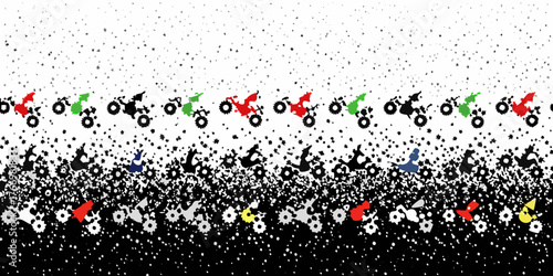 Colorful motocross riders in dynamic action silhouettes against a textured background