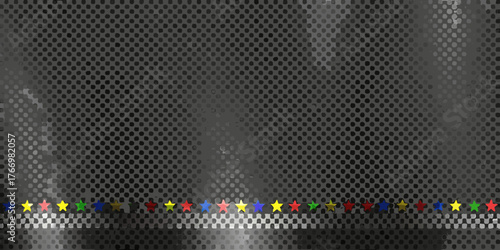 Colorful stars arranged in a line on a dark metallic perforated background with reflections