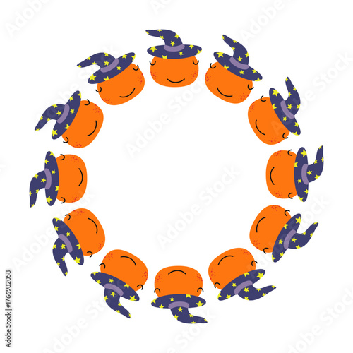 Halloween circle frame. The round vector design, perfect for spooky autumn decorations, banners, stickers, sale.
