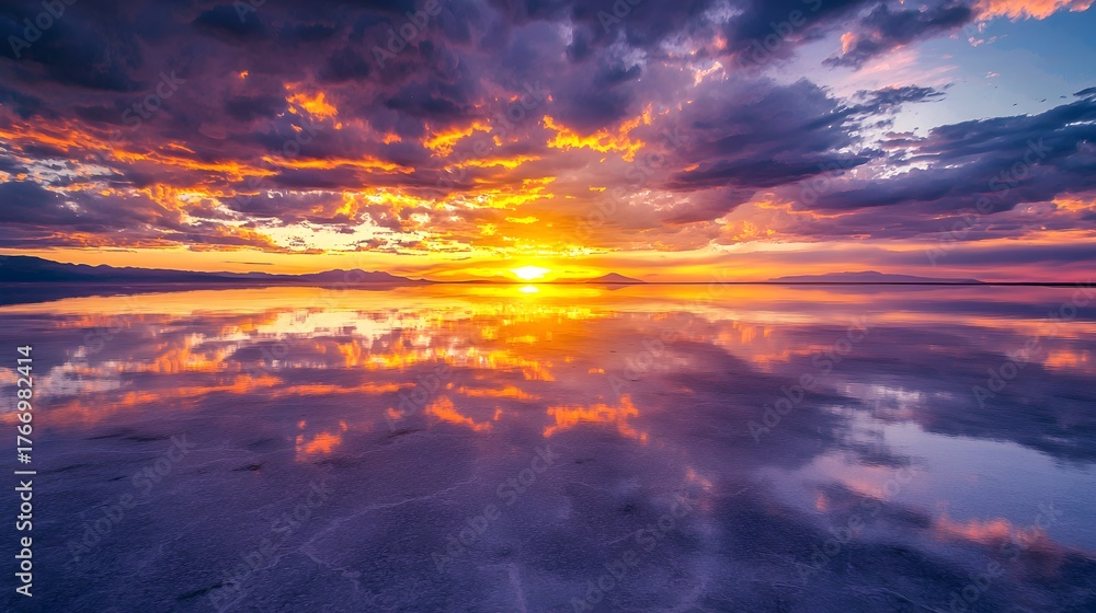 Fototapeta premium Dazzling sunset creating mirrorlike reflection high resolution picture
