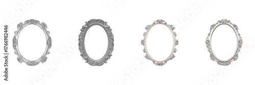 Ornate Oval Picture Frames Set. Vintage Decorative Design Collection Isolated On Transparent Background