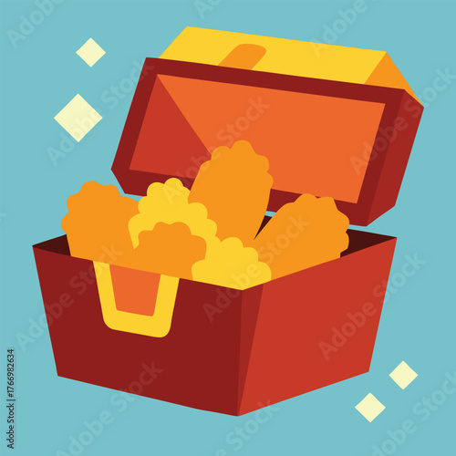 Treasure chest overflowing with golden nuggets open
